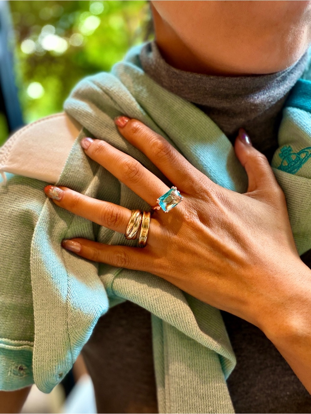 New Radiant Cut Simulated Aquamarine Rose Color Cocktail Statement Ring size 7 - Picture 7 of 7
